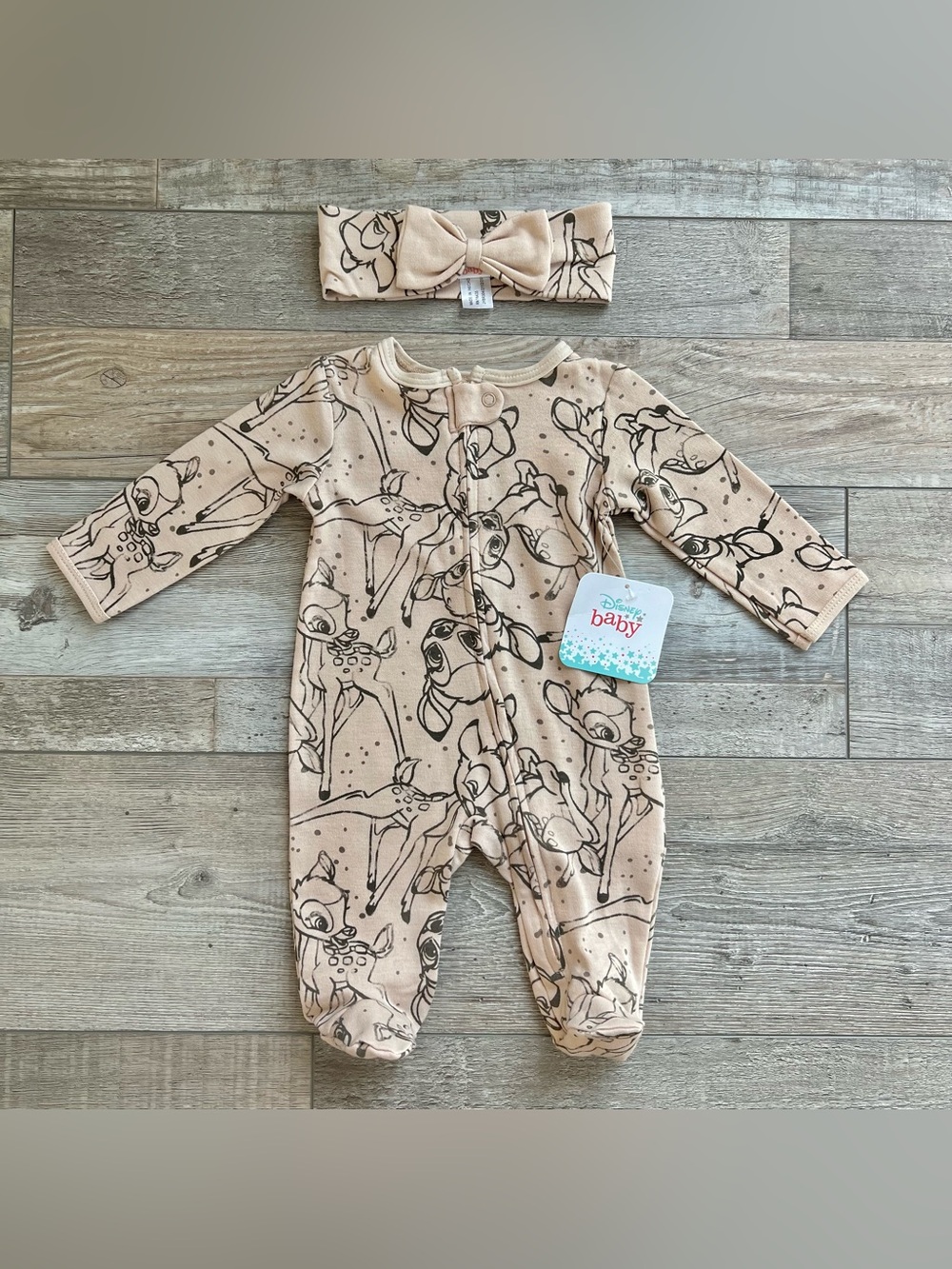 NWT Disney Baby Bambi Footie and Headband Set Size 0/3 Months